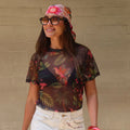 CAMISETA MALLA FLORECE NEGRA