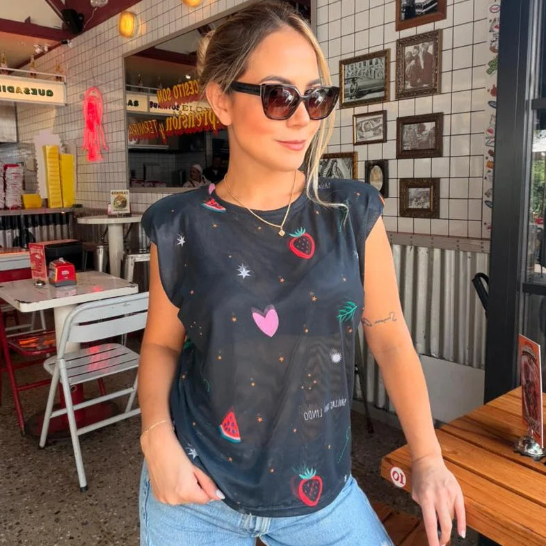 CAMISETA MALLA LETY NEGRA