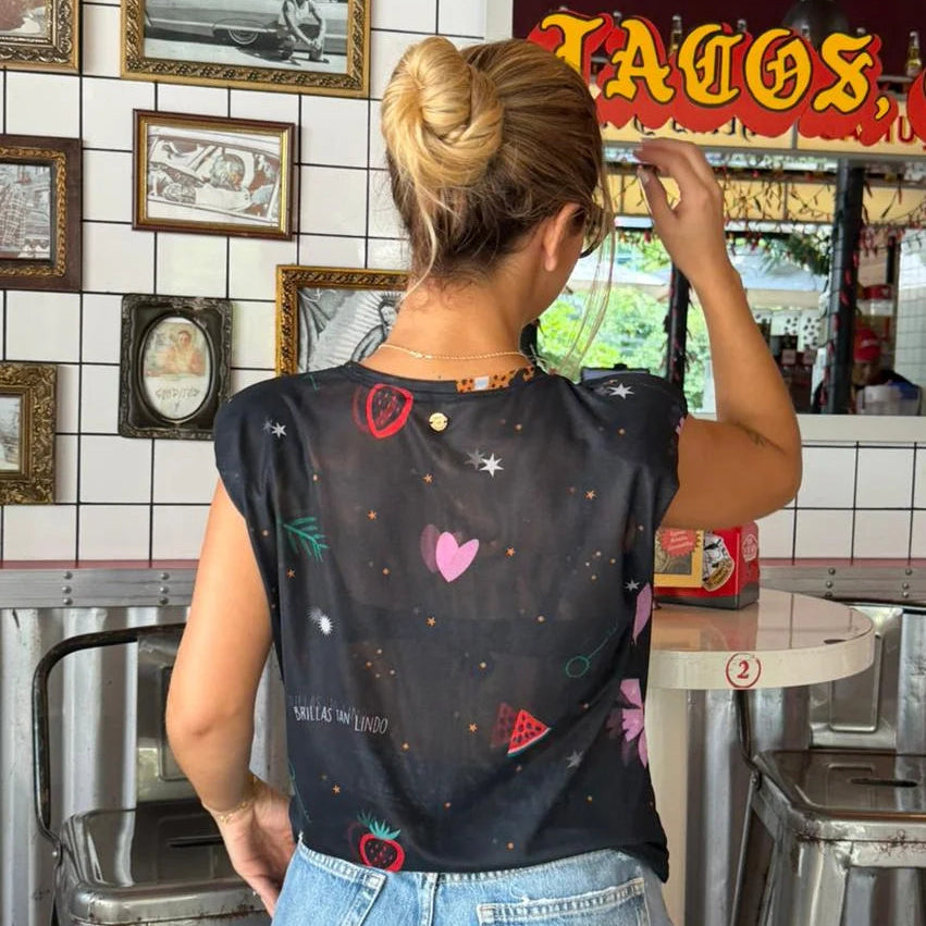 CAMISETA MALLA LETY NEGRA