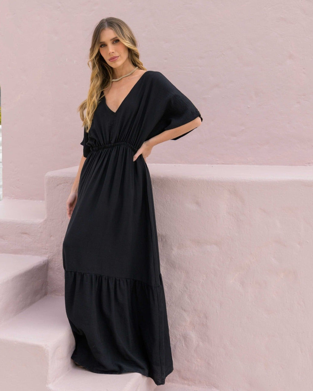 VESTIDO LARGO ELODIA PLANE NEGRO