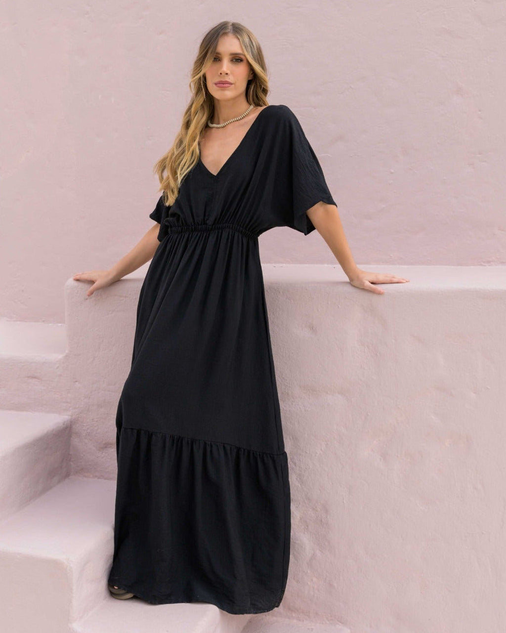 VESTIDO LARGO ELODIA PLANE NEGRO