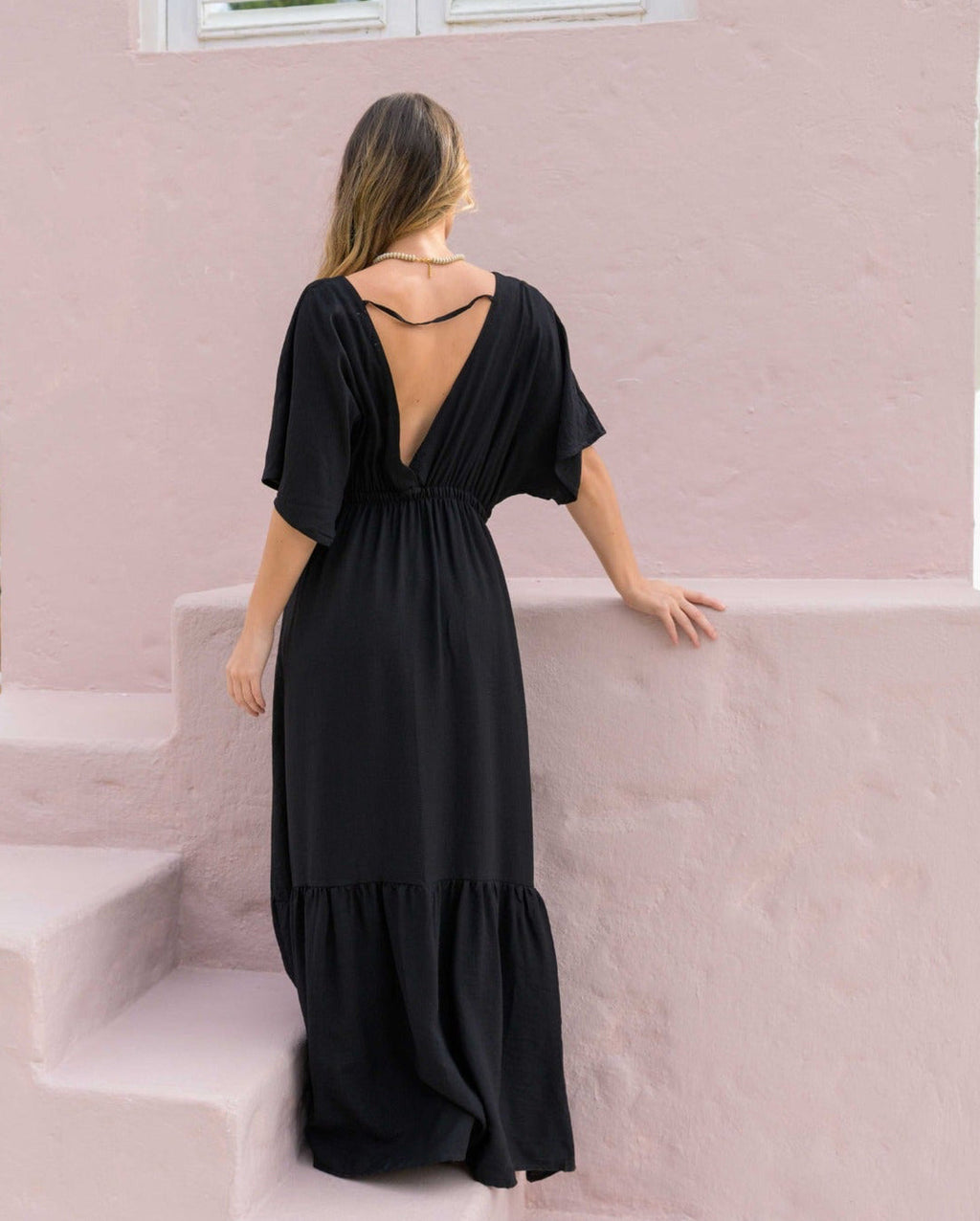 VESTIDO LARGO ELODIA PLANE NEGRO